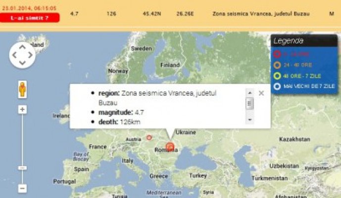 Cutremur de 4,8 grade pe Richter în zona Vrancea
